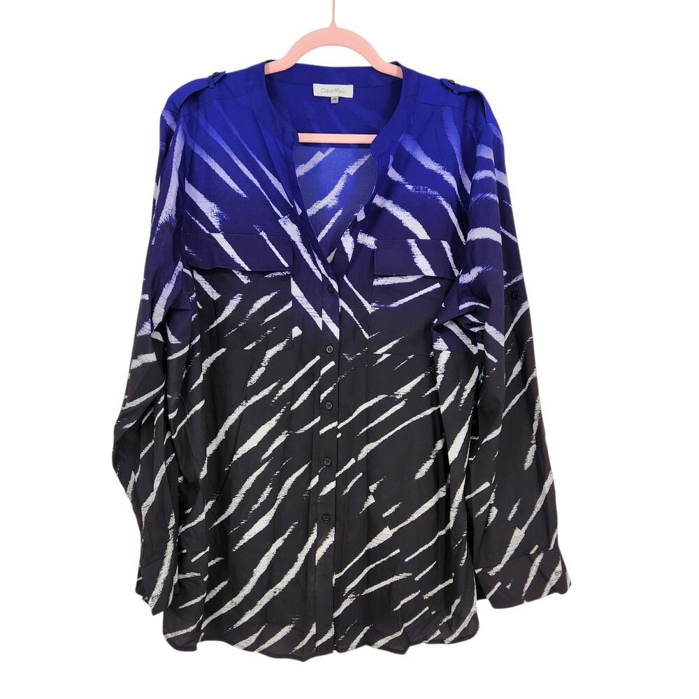 Calvin Klein Abstract Brushstroke Button Front Blouse – Size 1X